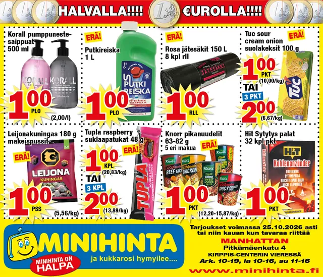 Minihinnan lehti-ilmoitus: tarjouksia eurolla