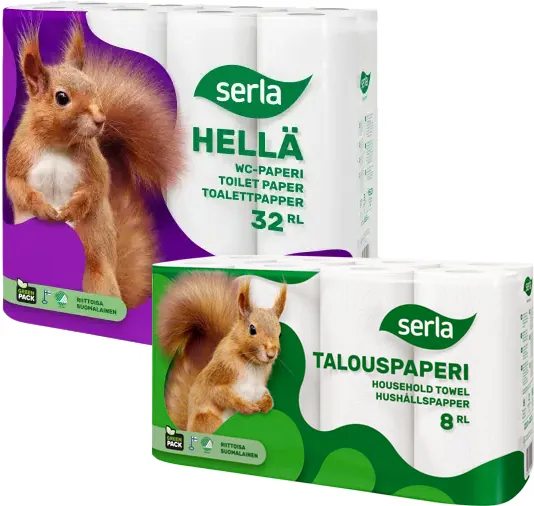 Hellä wc-paperi 32 rll säkki + talouspaperi 8 rll säkki